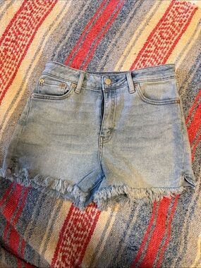 Just USA Light Blue Frayed Hem Denim Shorts